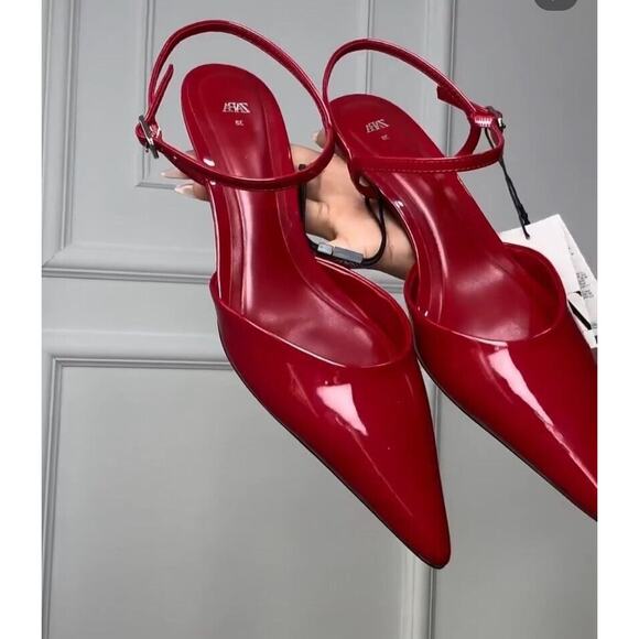 ZARA Red Patent Slingback Heels NWT – Pointed Toe Kitten Heels, Size 7.5 & 8 - Picture 14 of 16